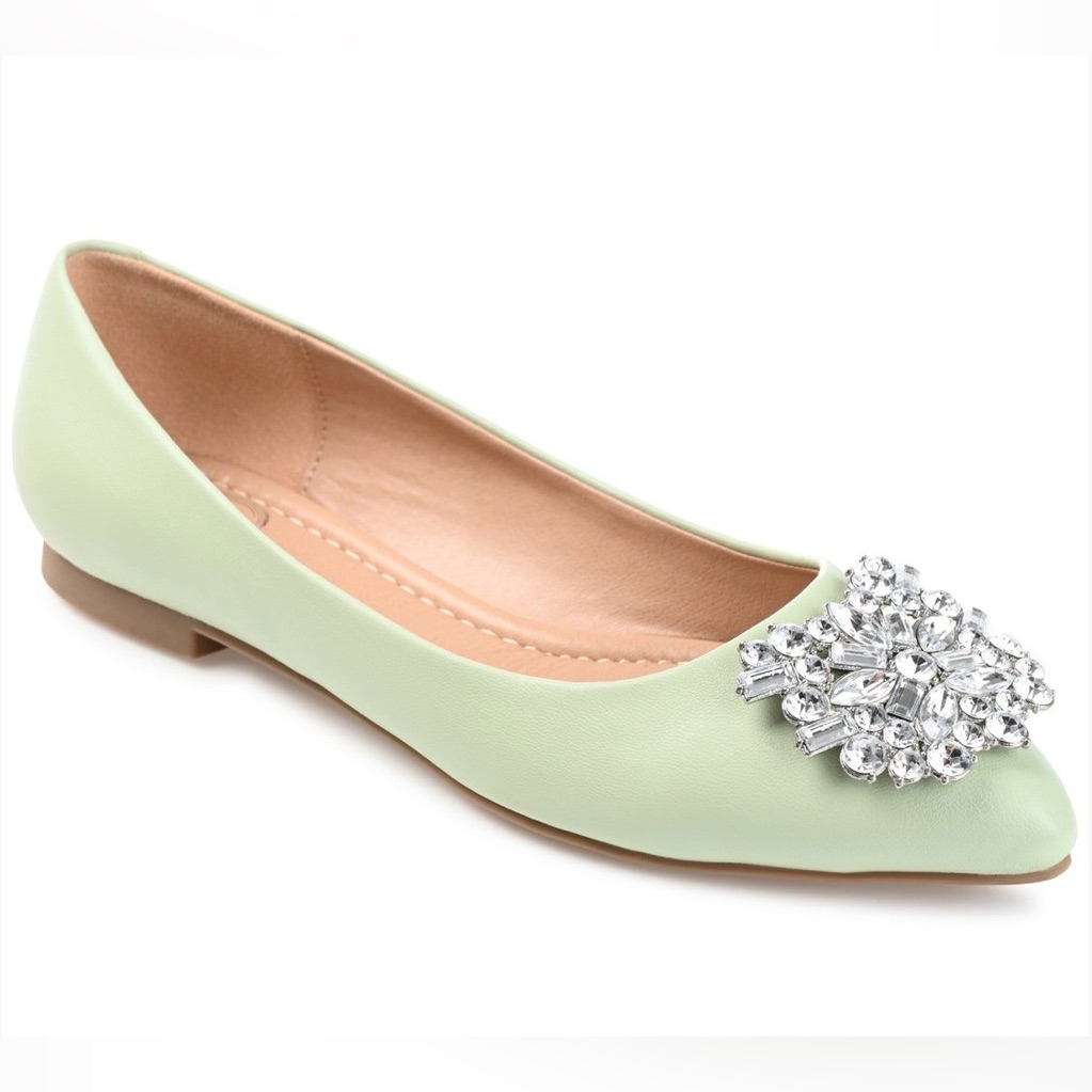 Journee Collection Renzo Green Jewel Embellished Pointed Toe Flats- Size 8 (Nib)